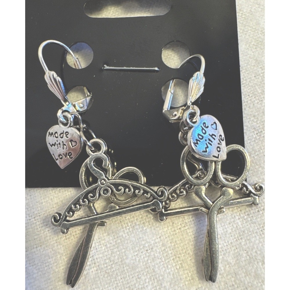Silver Tone Drop Earrings Sewing Seamstress Tailor Quilter Crafter Theme Gift